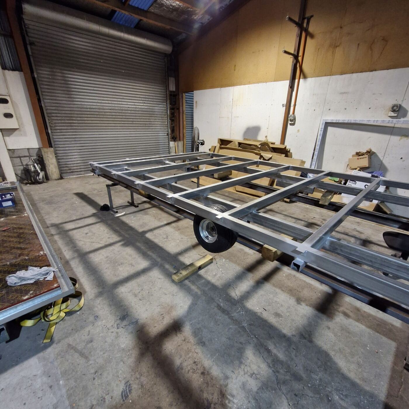 Galvanised RHS subfloor joists welded up in the workshop